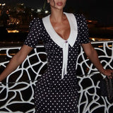 Polka Dot V-Neck Puff Sleeve Bodycon Maxi Dress