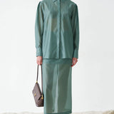 Vintage Collared Tencel Shirt Dress Two Piece Set