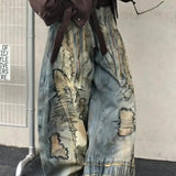 Retro Denim Wide Leg Mop Pants
