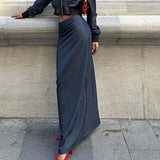 Blue Zipper Crop Low Waist Office Two Piece Set