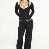 Color Block Casual Slim Three Piece Set