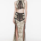 Women's Daily Sexy See-through Mesh Drawstring Rope Slit Gothic Personalized Long Skirt