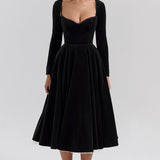 Black Velvet Tulle Midi Dress