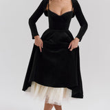 Black Velvet Tulle Midi Dress