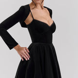 Black Velvet Tulle Midi Dress