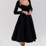 Black Velvet Tulle Midi Dress