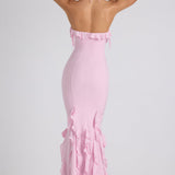 Ruffle-Trim Halterneck Evening Maxi Dress