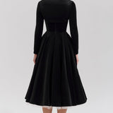 Black Velvet Tulle Midi Dress
