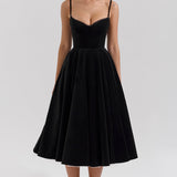 Black Velvet Tulle Midi Dress