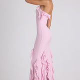 Ruffle-Trim Halterneck Evening Maxi Dress