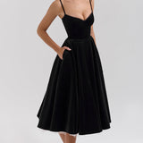 Black Velvet Tulle Midi Dress