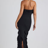 Ruffle-Trim Halterneck Evening Maxi Dress