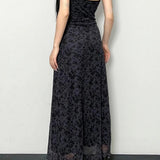 Lace Trim Mesh Floral Dress