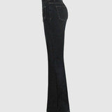 Stylish High-Waisted Patchwork Flared Jeans