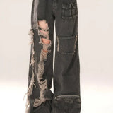 High Waist Ripped Wide Leg Jeans