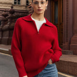 Polo Collar Knit Pullover Sweater