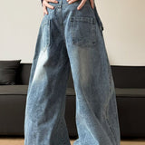 Leopard Print Patchwork Tie Loose Wide Leg Retro Jeans