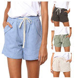 Women's Linen Casual Drawstring Elastic Waist Pocket Shorts