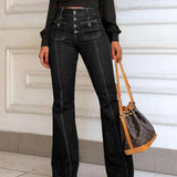 Stylish High-Waisted Patchwork Flared Jeans