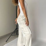 Golden Years Glitter Fabric Drawstring Waist Pocketed Wide Leg Pants