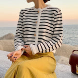 Casual Round Neck Striped Knit Cardigan Sweater Set
