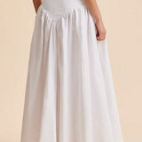 Stylish High Waist Button Patchwork White Maxi Skirt