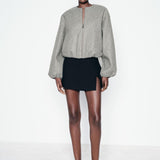 Faux Wool Short Zip Bomber Jacket