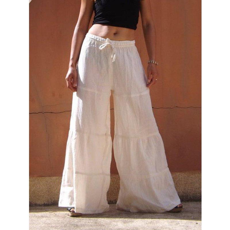 Women's linen flowy wide leg pants elastic waist palazzo pants