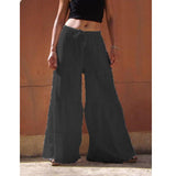 Women's linen flowy wide leg pants elastic waist palazzo pants