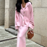 Elegant Minimalist Knit Long Sleeve Cardigan Cami Three Piece Set
