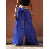 Women's linen flowy wide leg pants elastic waist palazzo pants