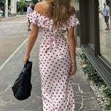 Polka Dot Cami A-Line Ruffled Maxi Dress