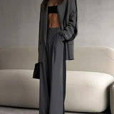 Grey Patchwork Blazer Trousers Office Two Piece Set