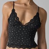Lace Trim Floral V Neck Sexy Cami Top