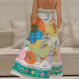 Unique Printed Strapless Sleeveless Resort Style Midi Dress