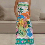 Unique Printed Strapless Sleeveless Resort Style Midi Dress