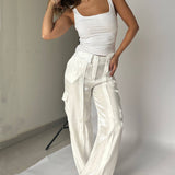 Golden Years Glitter Fabric Drawstring Waist Pocketed Wide Leg Pants
