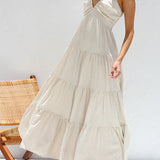 Marilyn - V-neck maxi dress with ruffle