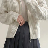 Ribbed High Neck Zip Sweater