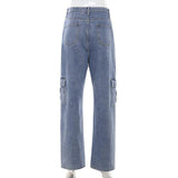 Women's mid rise fashion cargo jeans loose fit baggy jeans