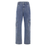 Women's mid rise fashion cargo jeans loose fit baggy jeans