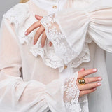 Lace Trim Stand Collar Chiffon Blouse