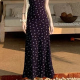 V-neck Waist-cinching Slim Floral Dress
