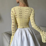 Slim Hollow Knit V Neck Button Cardigan