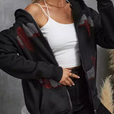 Rhinestone Zip Up Gothic Hoodie