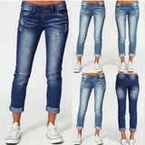 Women's Mid Rise Light Wash Knee Ripped Cropped Jeans