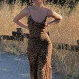 Leopard Print Backless Bodycon Maxi Dress