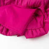 Tube Top Irregular Asymmetric Slim Fit Ruffled Stitching Mini Dress Rose Red