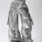 Washed Ripped Wide Leg Jeans