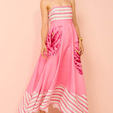 Floral Print Paneled Striped Suspender Mixi Dress